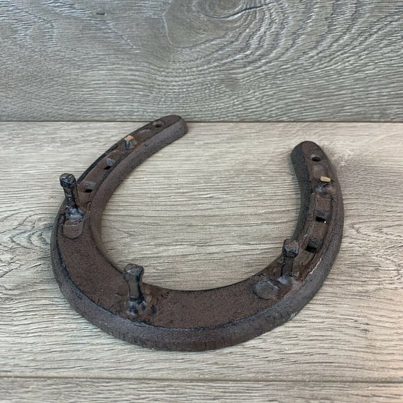 Unbranded Other - Wrought Iron Decorative Draft Horse Size Horseshoe Hook. 2 Pegs Are Broken Off.